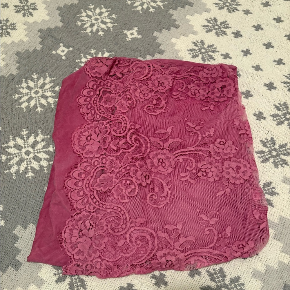 Pink lace mini skirt